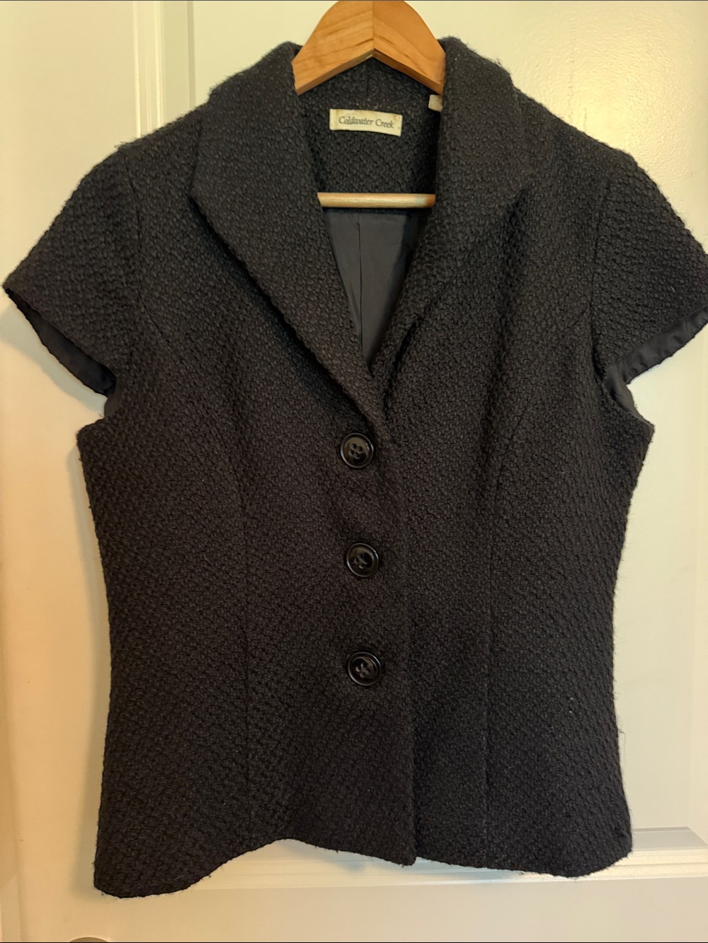 Coldwater Creek Black Short-Sleeve Notched Collar Blazer